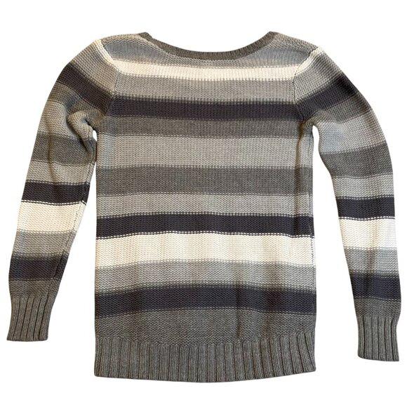 Roxy Women's Sweater Medium Striped Knit Gray & White Long Sleeve Scoop Neck - Picture 2 of 9